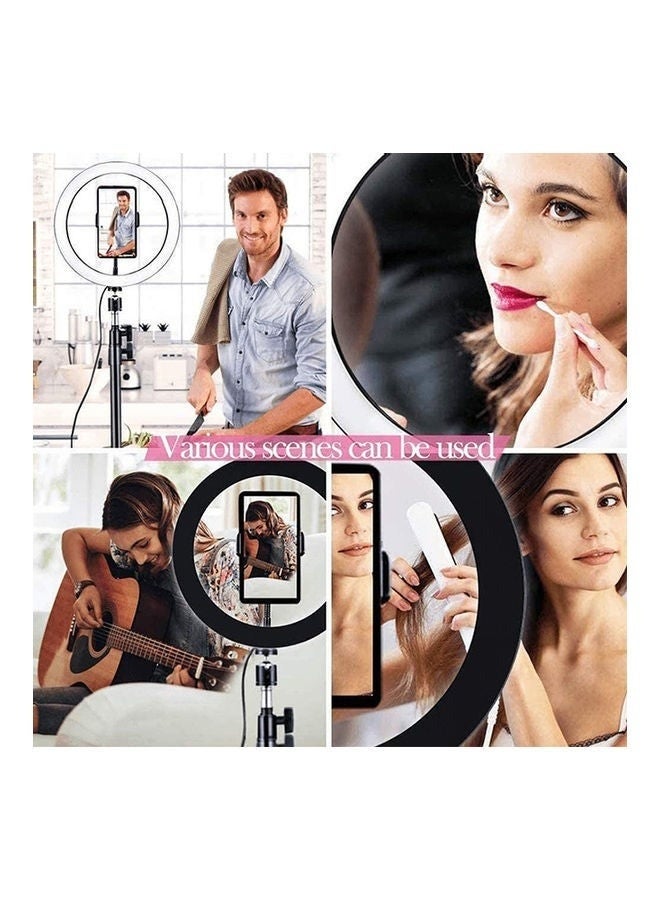 حلقة إضاءة سيلفي مقاس 10 بوصات مع حامل ثلاثي القوائم بطول 210 سم وحامل للهاتف المحمول، لون أسود - Image 4